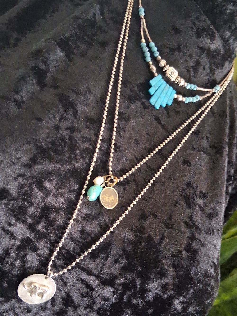 GAP Silver Beaded Chain SilverTone Layered Necklace with Turquoise Beads